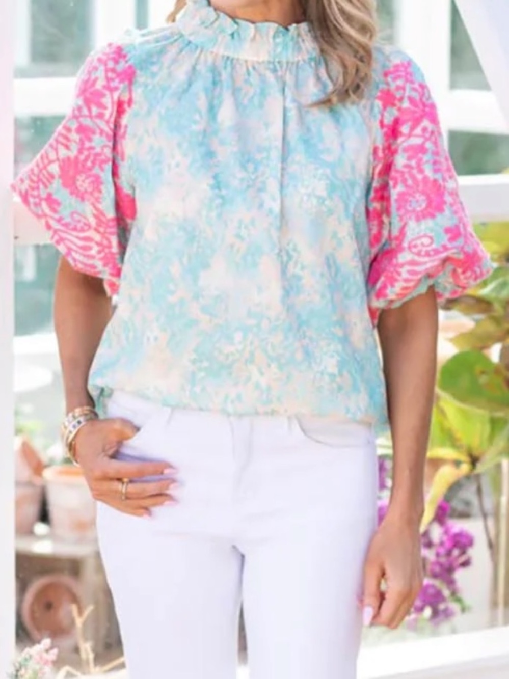 THML: Trust Me Aqua Embroidered Blouse Size XS - Picture 2 of 8